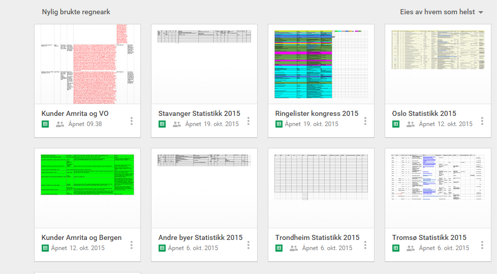 Statistikk Skyløsning (google docs) Alle byer har kun tilgang til egne lister Viktig at hver og en by bearbeider listene sine Har alle en dedikert og