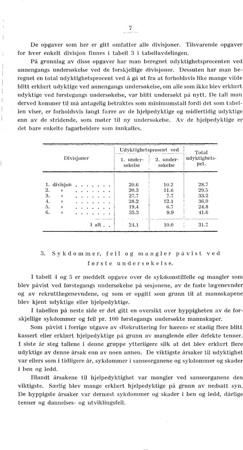 Dessuten har man beregnet en ttal udyktighetsprcent ved å gå ut fra at frhldsvis like mange vilde blitt erklært udyktige ved annengangs undersøkelse, m alle sm ikke blev erklært udyktige ved