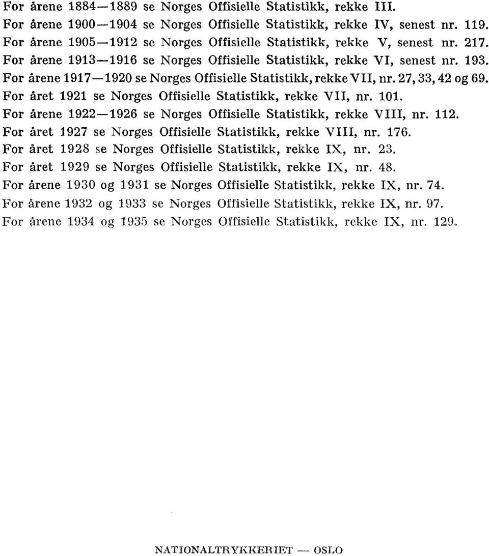 . Fr året se Nrges Offisielle Statistikk, rekke VIII, nr.. Fr året se Nrges Offisielle Statistikk, rekke IX, nr.. Fr året se Nrges Offisielle Statistikk, rekke IX, nr.. Fr årene 0 g se Nrges Offisielle Statistikk, rekke IX, nr.