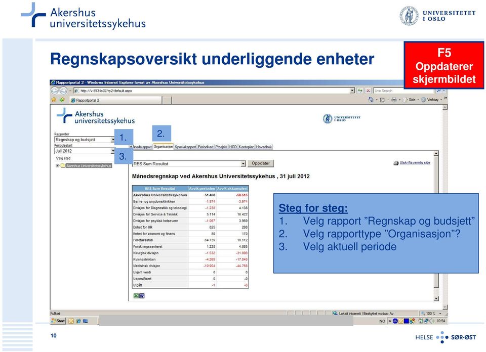 Velg rapport Regnskap og budsjett 2.