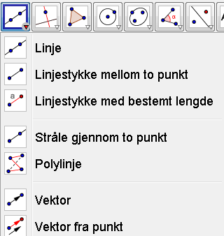 Oppgave 6 a Avsett to punkt A og B. Tegn en linje som går gjennom de to punktene. b Velg verktøyet og flytt på linja ved å dra i streken, ikke et av de to punktene. Hvordan beveger den seg?