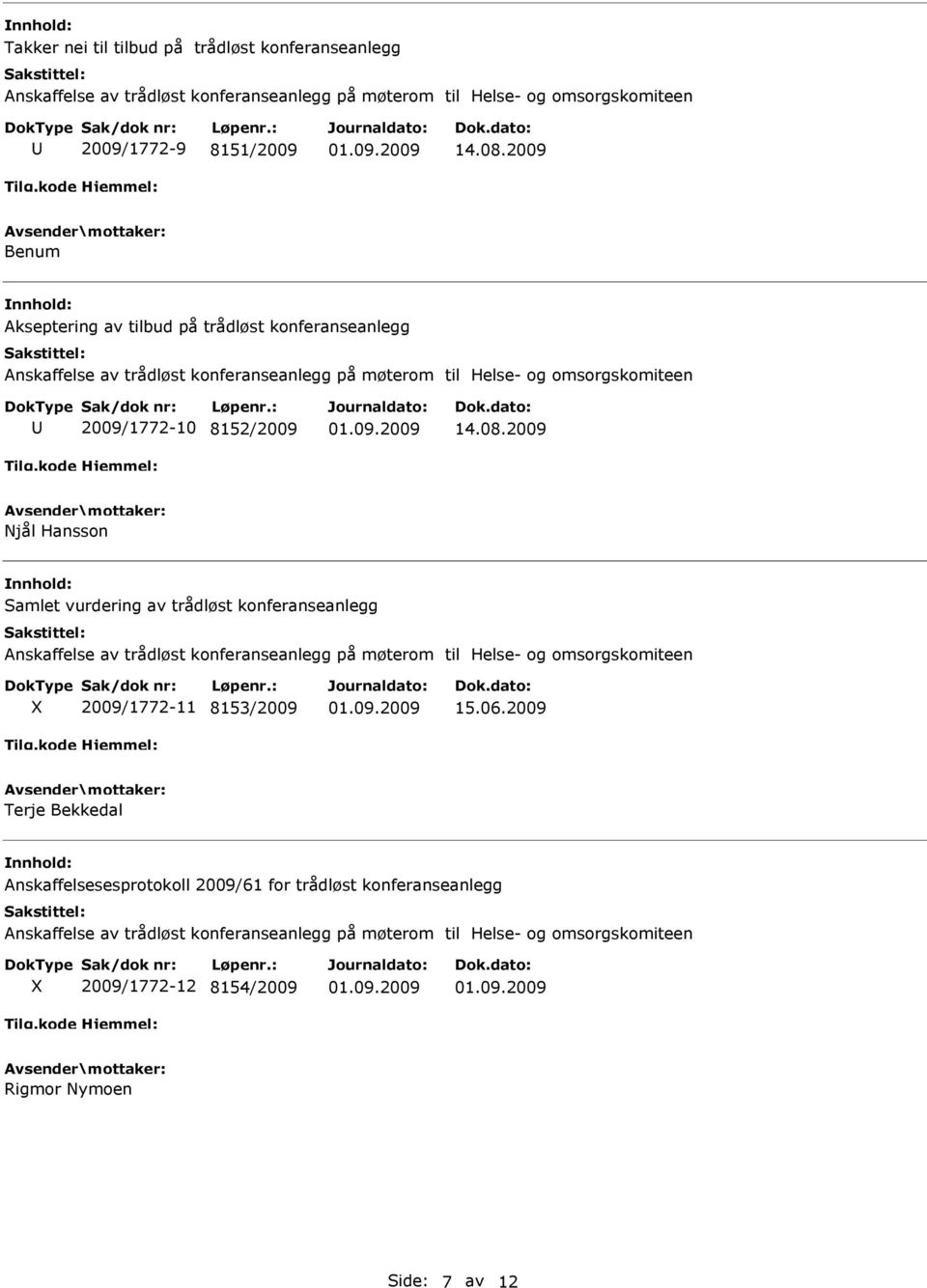 2009 Njål Hansson Samlet vurdering av trådløst konferanseanlegg X 2009/1772-11 8153/2009 15.06.