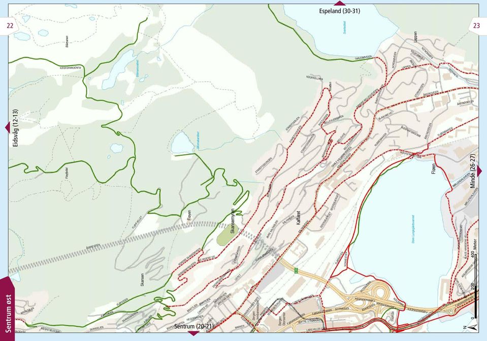 GATE BISPENGSGATEN Fløyen SKANSEMYRSVEIEN Skomakardiket NORDRE SKANSEMYREN BRATT HEGGEBAKKEN OLE IRGENS' VEI BRATT CAPPES VEI Sentrum (20-21) ASYLPLASSEN ENDREGÅRDSBAKKEN SKIVEBAKKEN KONG OSCARS GATE