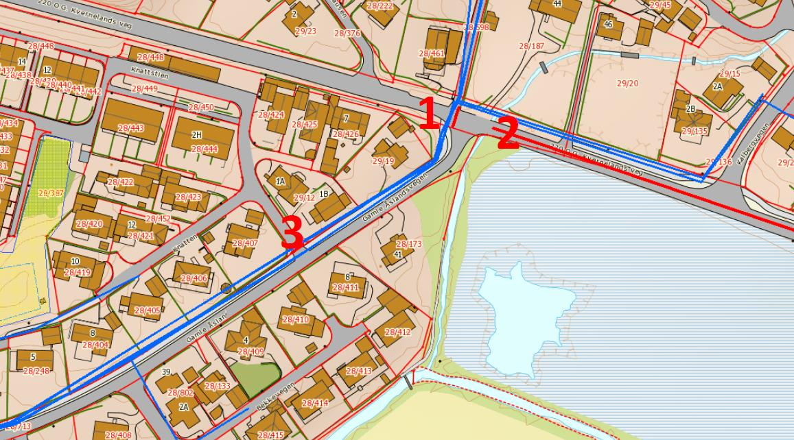 borte i enden av Bekkeveien. Tilgrensende areal i øst er vist som et fremtidig grøntområde i kommunedelplanen for Frøyland/Kvernaland.