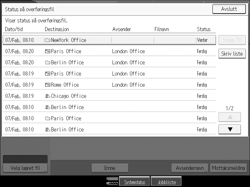 Du kan se en lagret fil ved hjelp av forhåndsvisningsskjermen som vises fra listen over lagrede filer.