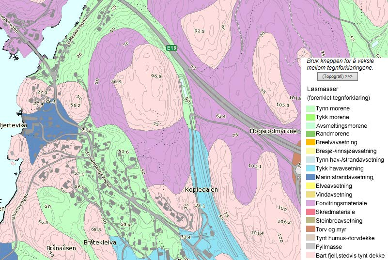 Side 5 2.2 Grunnforhold Kvartærgeologisk løsmassekart fra NGU sine nettsider er vist i figur 3.