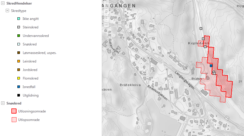 Side 6 Figur 4 Kartlagte skredhendelser og aktsomhetsområder fra www.skrednett.no. Planområdet er markert. 2.3 Befaring En befaring av området ble gjennomført av GrunnTeknikk AS den 29.1.16.