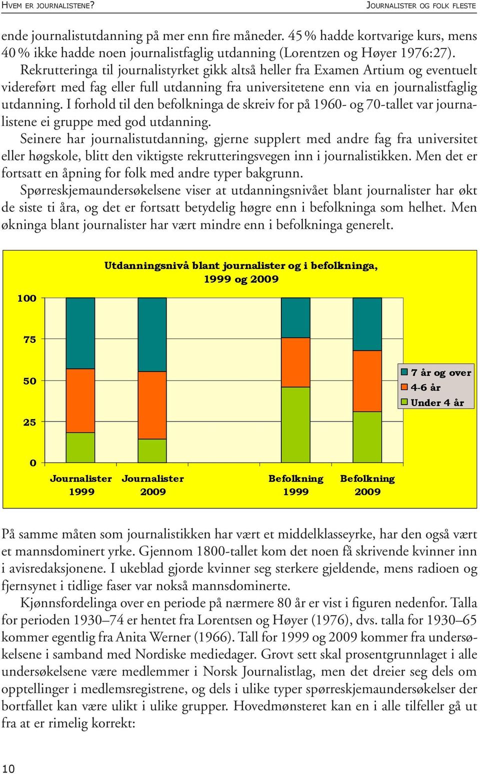 Rekrutteringa til journalistyrket gikk altså heller fra Examen Artium og eventuelt videreført med fag eller full utdanning fra universitetene enn via en journalistfaglig utdanning.