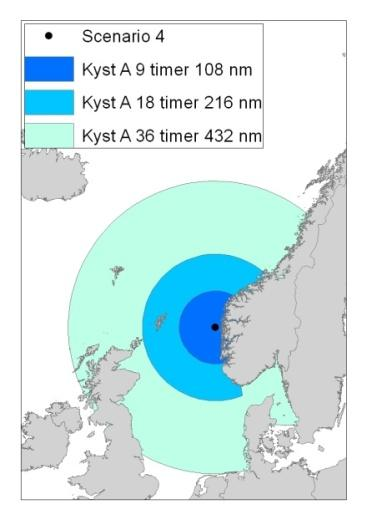 Gap-analyse for system hav A og B Det kan ikke garanteres at noe system hav A eller B fra den norske Kystvakten vil nå frem innen 9 eller 18 timer (Figur 7.27).