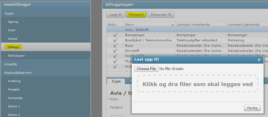 Ved Fil-import velger man fra disk hvilken fil som skal leses inn.