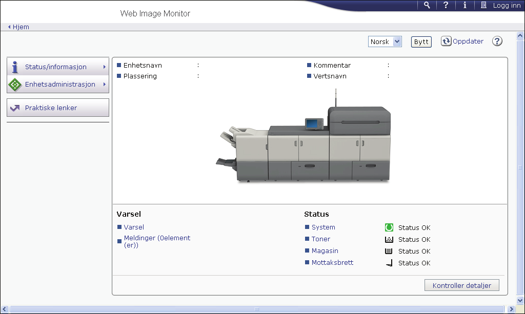 3. Web Image Monitor Dette kapittelet beskriver ofte brukte Web Image Monitor-funksjoner og -operasjoner.