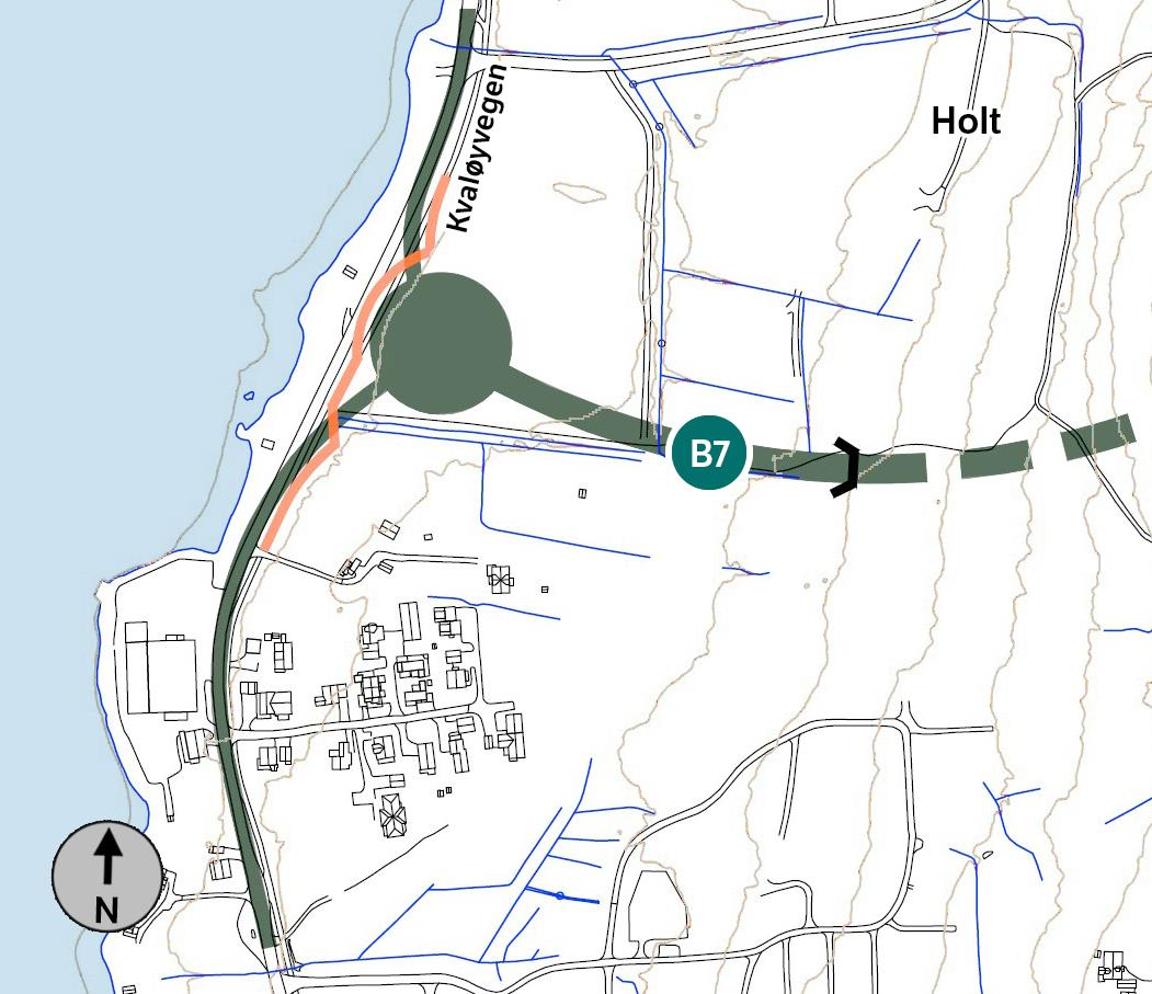 Figur 39 Tunnelpåhugg og tilkobling til Kvaløyvegen for alternativ B7 3.5.