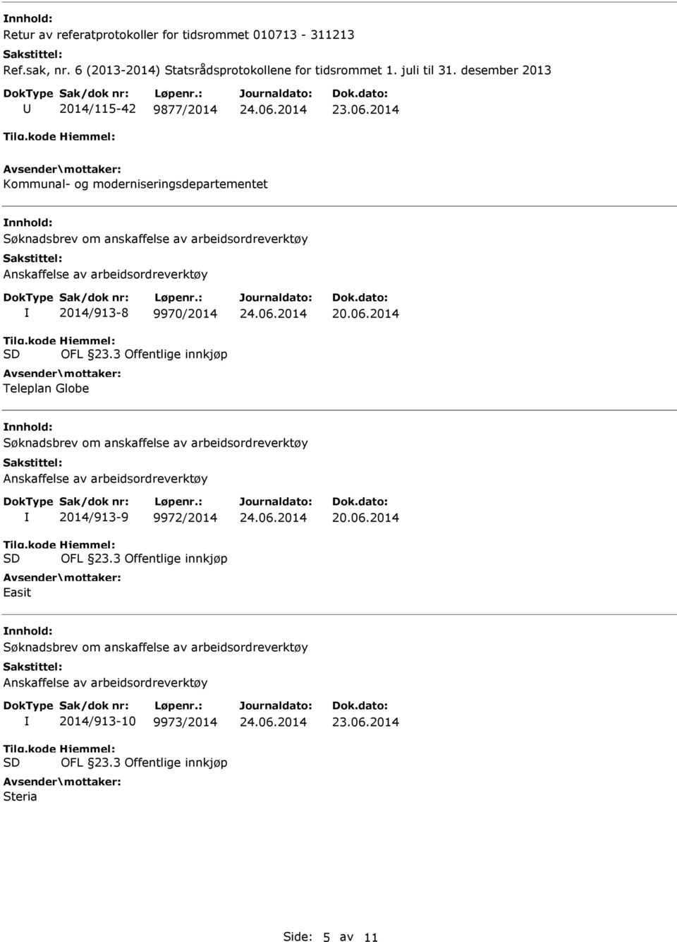 2014 Søknadsbrev om anskaffelse av arbeidsordreverktøy Anskaffelse av arbeidsordreverktøy 2014/913-9 9972/2014 OFL 23.