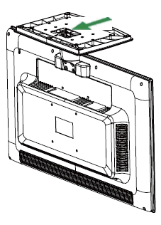 INSTALLASJONSSVEILEDNINGER INSTALLER FJERN Figur 1. Installere og fjerne basen MONTERING: 1. Rett inn monitoren til åpningen i basen. 2. Pass på at den lengste delen av basen peker fremover. 3.