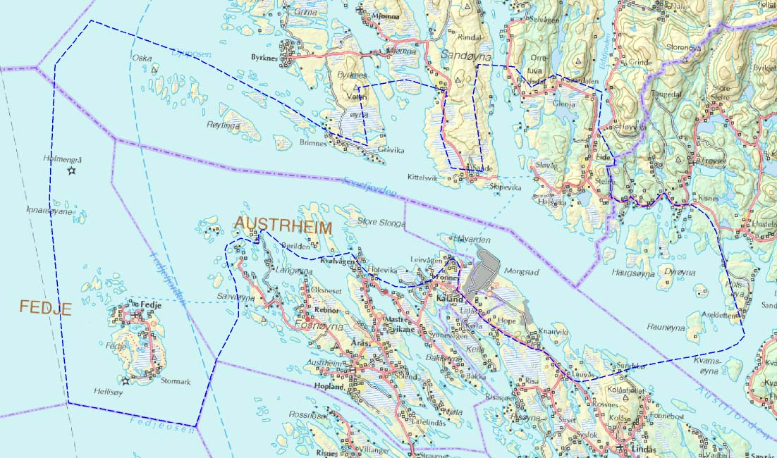 Planområdet Det er laga eit forslag til avgrensing av planområde, sjå figur 1. Det er Fensfjorden frå Fedje og inn til Austfjorden.
