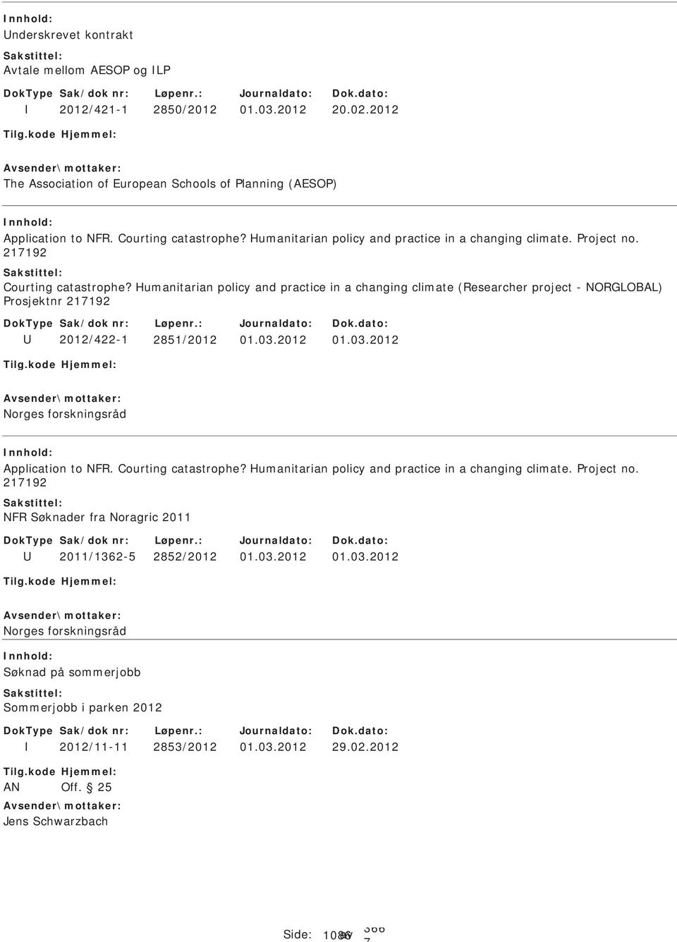 Humanitarian policy and practice in a changing climate (Researcher project - NORGLOBAL) rosjektnr 21192 2012/422-1 2851/2012 01.03.2012 01.03.2012 Norges forskningsråd Application to NFR.