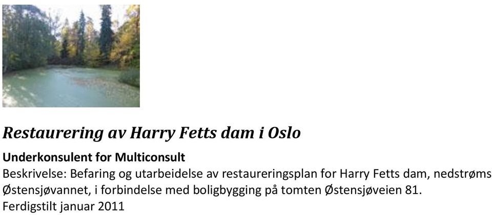 restaureringsplan for Harry Fetts dam, nedstrøms Østensjøvannet,