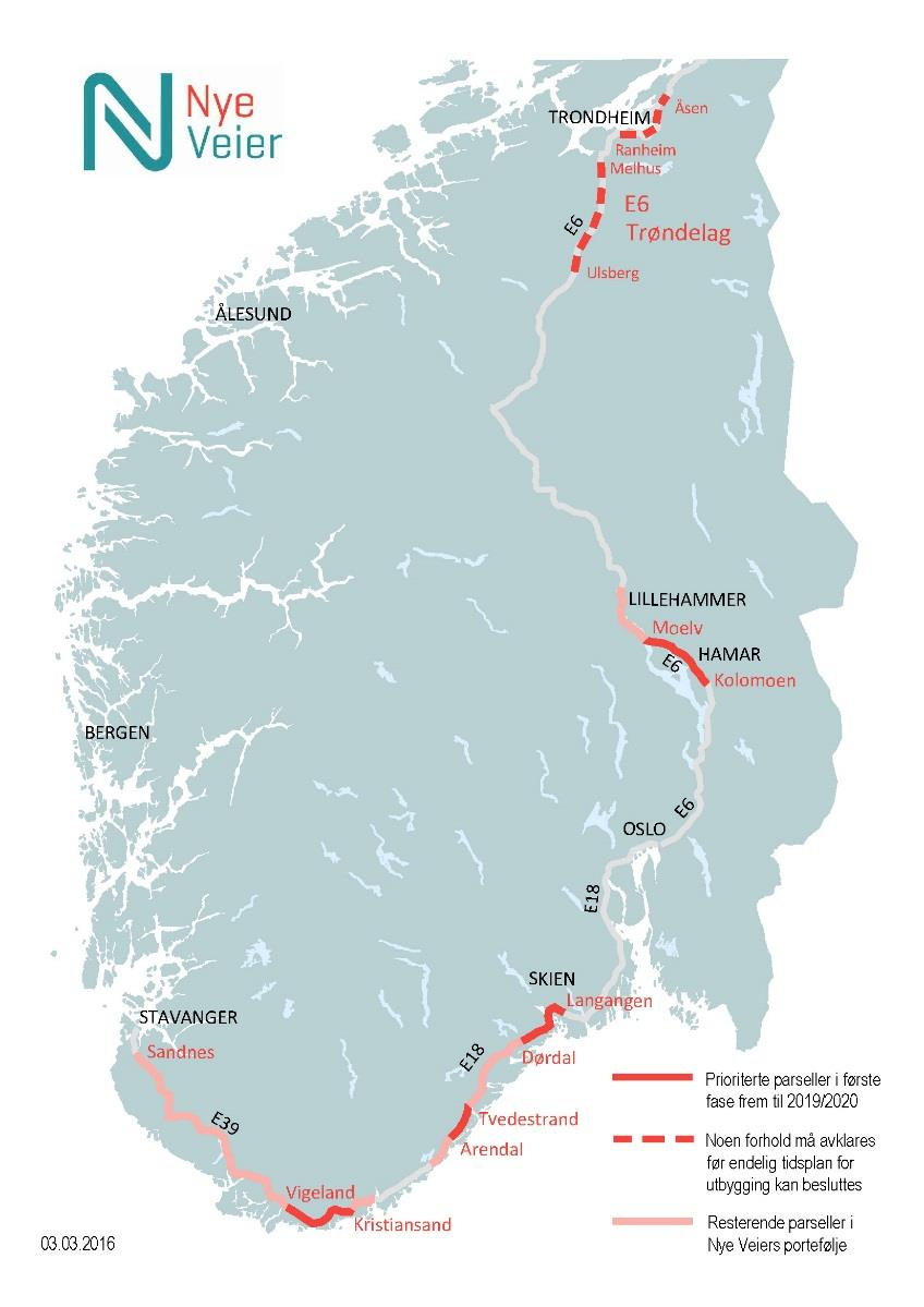 Første porteføljeprioritering mars 2016 1. E18 Tvedestrand Arendal 2. E18 Langangen Dørdal 3.