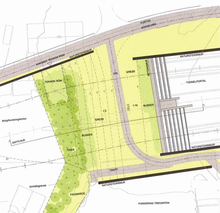 Reguleringsendring Rv 456 Hannevika - Lumberkrysset Side 8 av 10 Det er stor høydeforskjell mellom rv. 456 og eksisterende terreng ved tunnelportalen ved Trekanten.