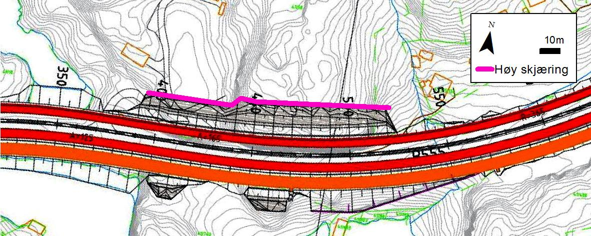 Kotehøyde (m) 5.3 SKJÆRING VED SKJERGARDSVEGEN 111-129, VEGLINJE 25000, PEL 380-510 Ved Skjergardsvegen 111-129 vil det bli utvidelse av en eksisterende skjæring.