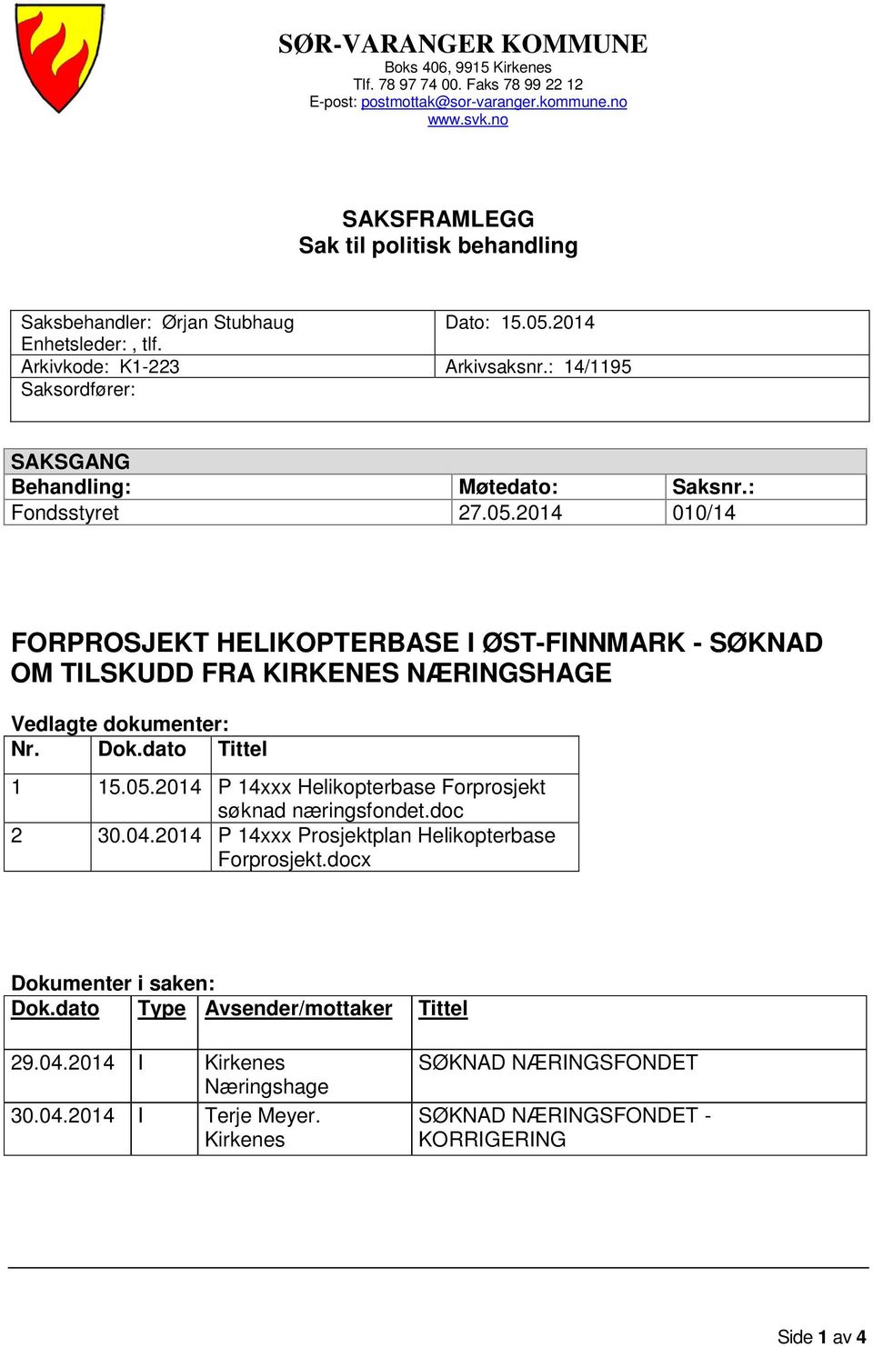 : 14/1195 Saksordfører: SAKSGANG Behandling: Møtedato: Saksnr.: Fondsstyret 27.05.