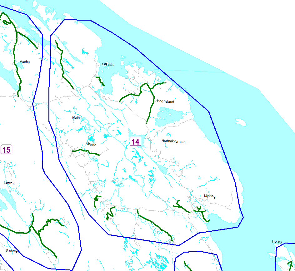 Rode 14 Vabønes, Hodneland, Myking mm, Nevdal, Vedfjell, Tveiten, Uglåsen, Sæverås