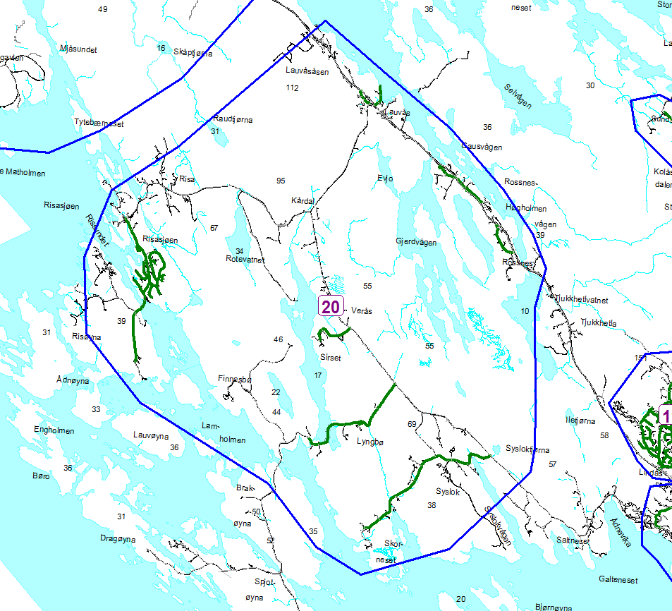 Rode 20 Risøy, Risa, Sjurset, Straumsvik, Skårnes, Lauvås,