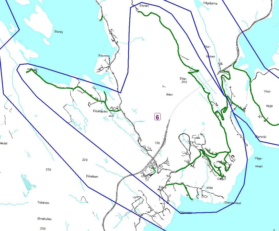 Rode 6 Storset, Ostereidet kai, Ostereidet vg, Heltveit, Skulen, Bustadfelt, Kyrkja-Dyrhovden og