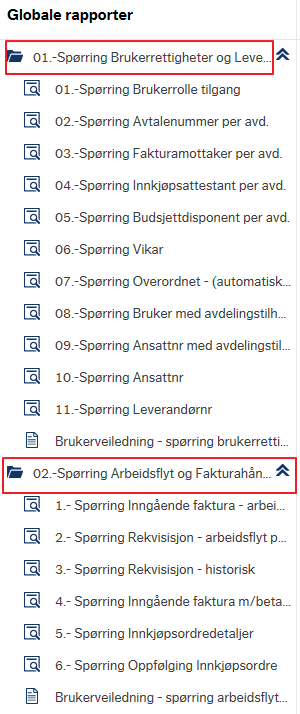 For å se rapportene under denne mappen, klikk på den mappen du vil utvide.