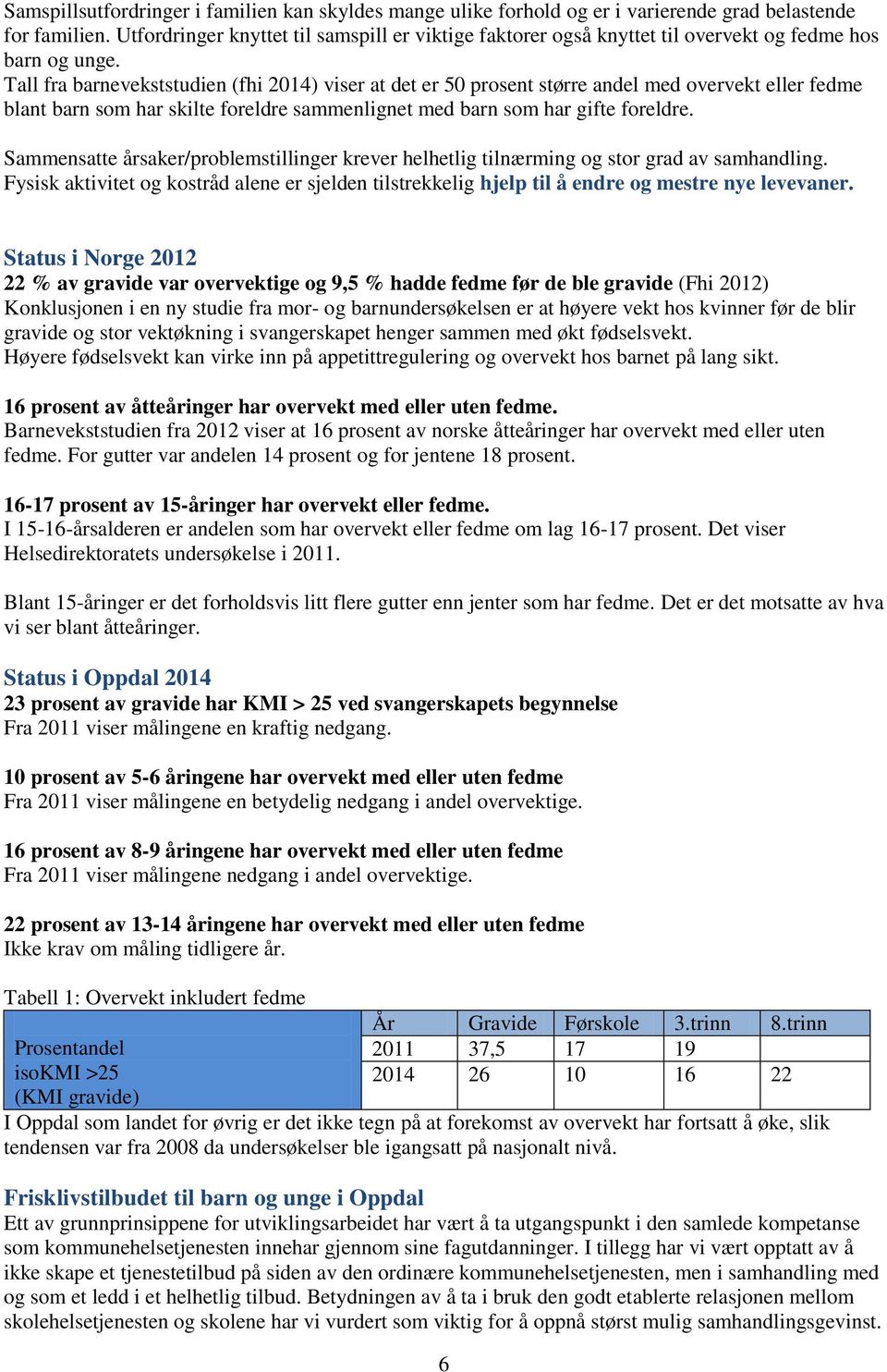 Tall fra barnevekststudien (fhi 2014) viser at det er 50 prosent større andel med overvekt eller fedme blant barn som har skilte foreldre sammenlignet med barn som har gifte foreldre.