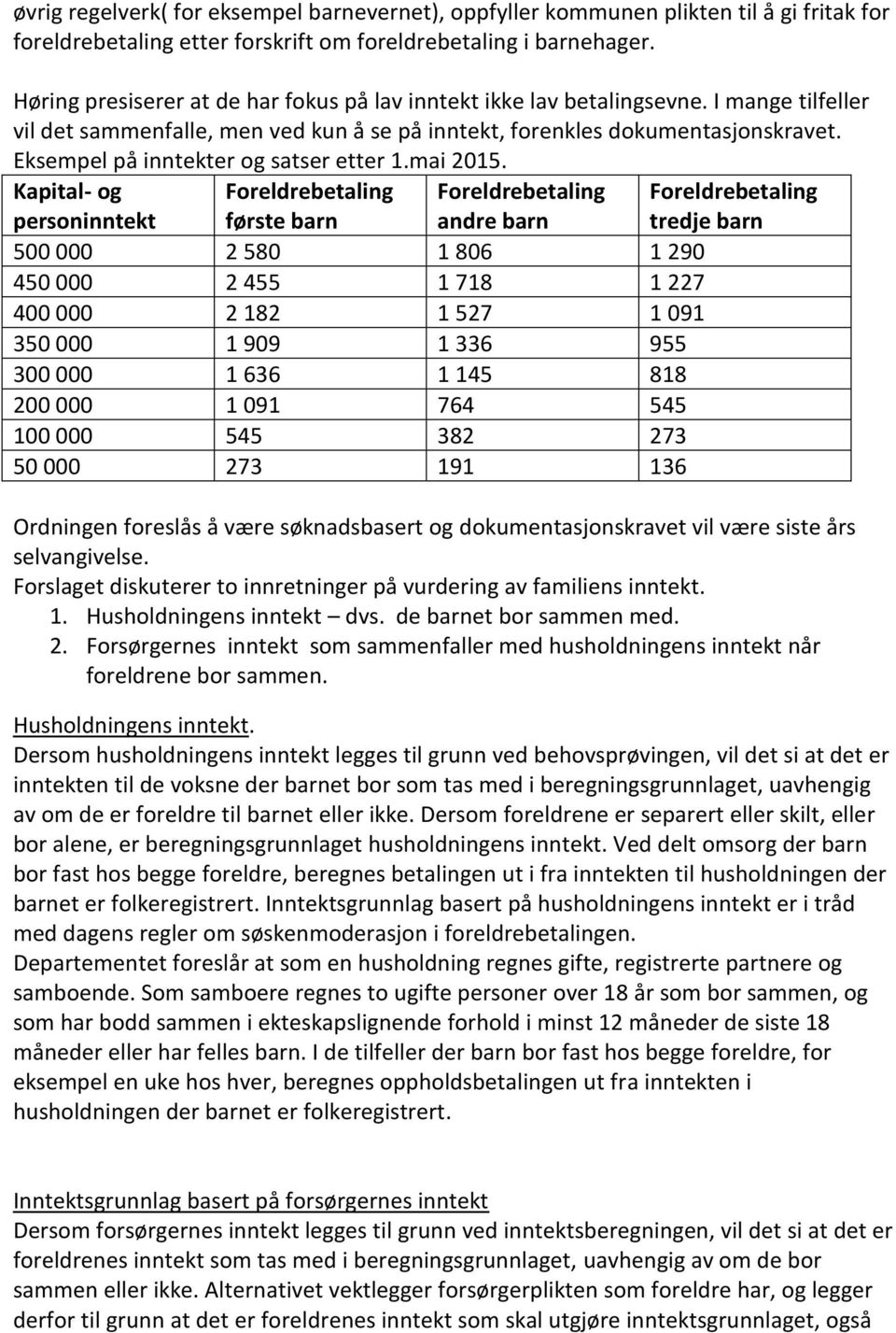 Eksempel på inntekter og satser etter 1.mai 2015.