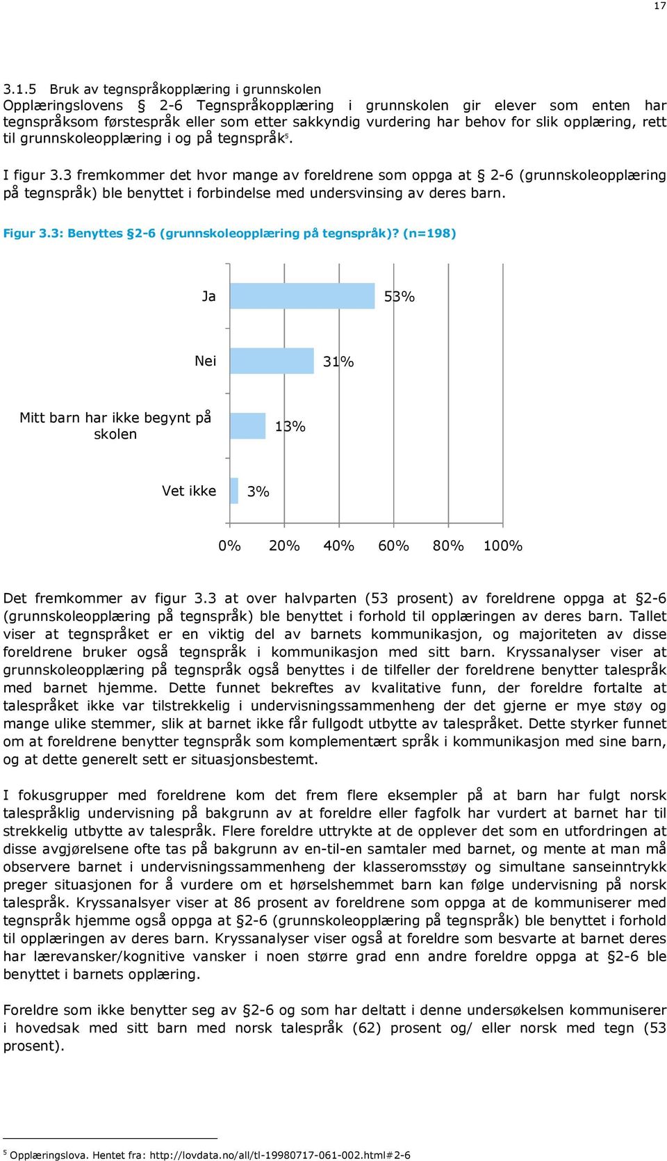 3 fremkommer det hvor mange av foreldrene som oppga at 2-6 (grunnskoleopplæring på tegnspråk) ble benyttet i forbindelse med undersvinsing av deres barn. Figur 3.