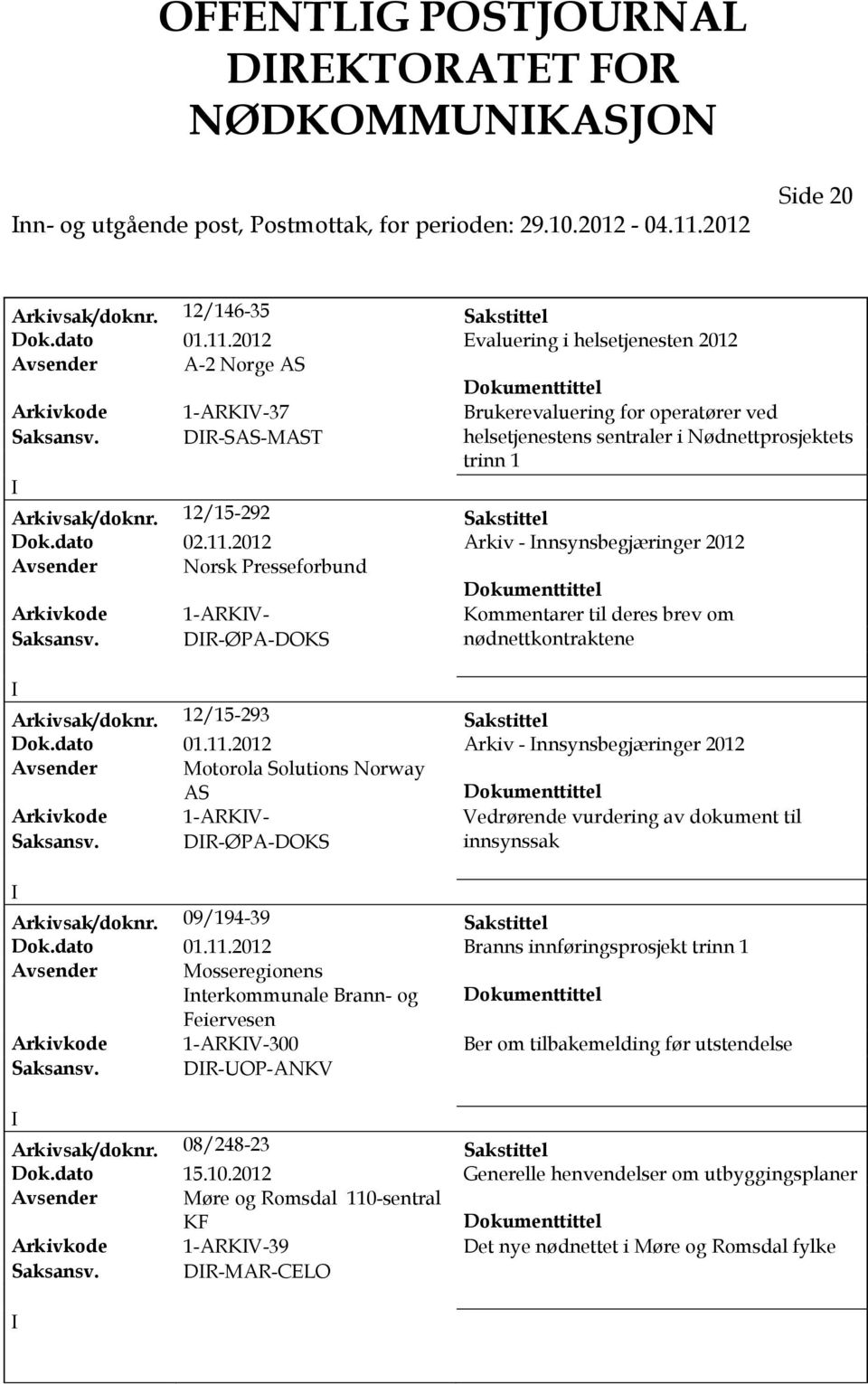 DR-S-MT helsetjenestens sentraler i Nødnettprosjektets trinn 1 Arkivsak/doknr. 12/15-292 Sakstittel Dok.dato 02.11.