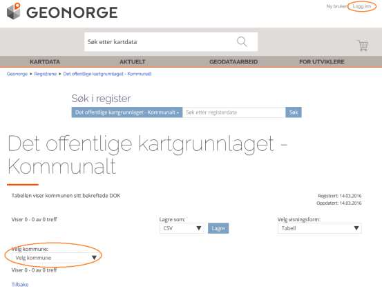 DOK-verktøy for bekreftelse av DOK for kommunene finnes på Geonorge. Velg fanen «GEODATAARBEID» og «DOK for kommune».