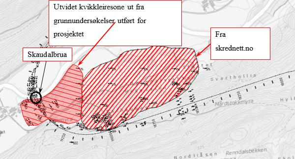 over berg og faste masser. Profil 18950 19500 går vegen i og i nærheten av kvikkleirelommen. Profil 19500 19950 går vegne over vanlig leire av varierende mektighet.