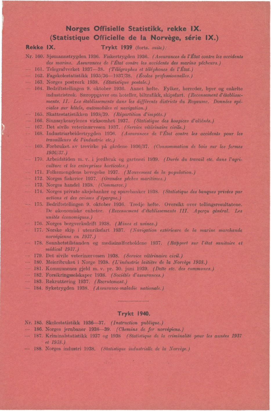 Norges Offisielle Statistikk, rekke IX. (Statistique Officielle de la Norvège, série IX.) Rekke IX. Trykt 1939 (forts. 811 e ): Nr. 160. Sjørnannstrygden 1936. Fiskertrygden 1936.