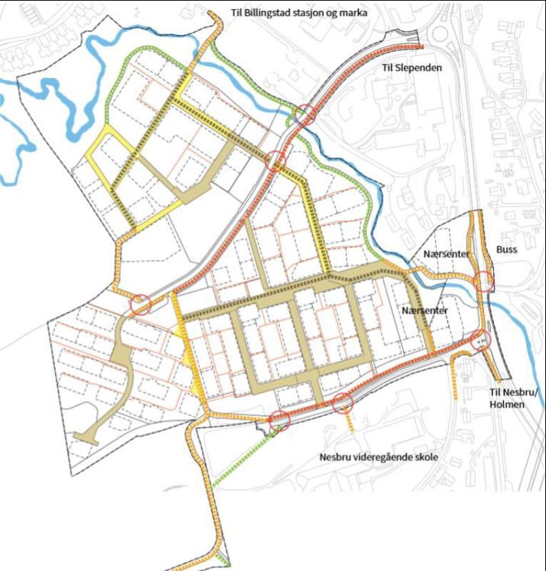 Enkel atkomst til buss og tog Internt gang- og sykkelveinett, tilkoblet offentlig gs-nett og