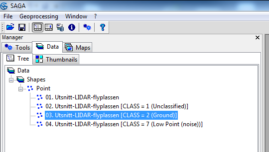 Tilrettelegging av datasett Laserdata ble splittet etter egenskaper.