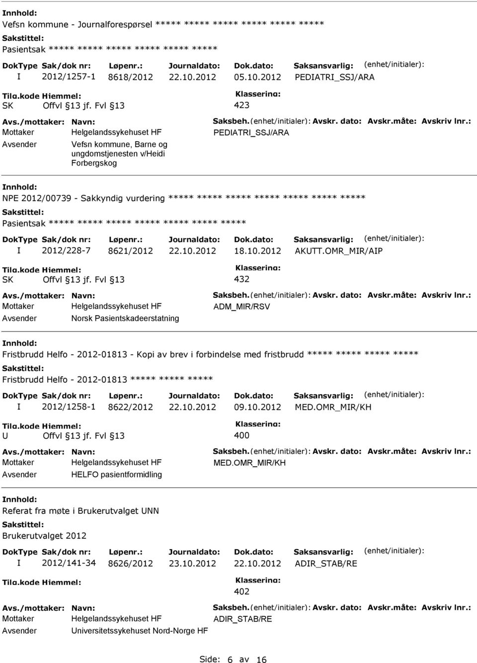 8621/2012 18.10.2012 AKTT.OMR_MR/AP Avs./mottaker: Navn: Saksbeh. Avskr. dato: Avskr.måte: Avskriv lnr.