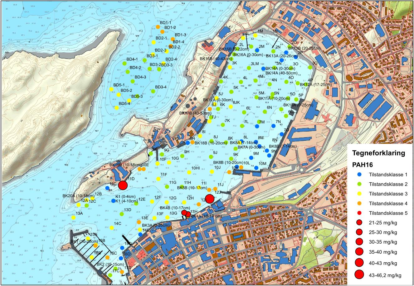 Figur 13: Konsentrasjonskart for PAH16.