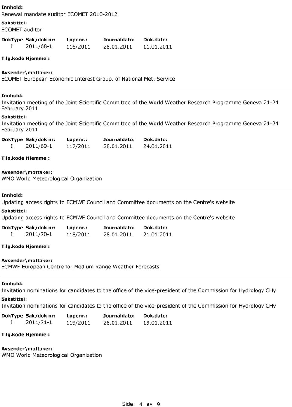 Research Programme Geneva 21-24 February 2011 2011/69-1 117/2011 WMO World Meteorological Organization pdating access rights to ECMWF Council and Committee documents on the Centre's website pdating