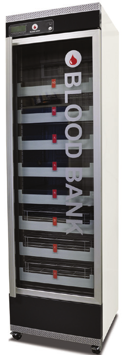 BLOD BANK SKAP Spesielt designet for holde blodposer på +4 C Kabinett i rustfritt stål 4 + 1 følere Batteri backup 50 timer USB port for nedlasting av temperaturer/alarmer Kan kobles til eksternt Mod