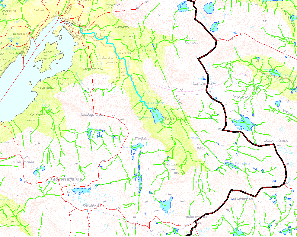 Figur 3.7 Eksempel på elvevannforekomster (hovedelv og bekkefelt) Hovedelv Bekkefelt Grunnvann Kartlegging av akvifere 4 danner grunnlag for inndeling i grunnvannsforekomster.