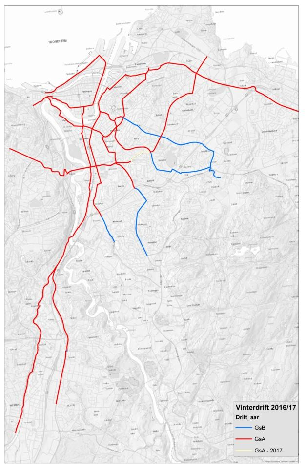 Vinterdrift hovednett sykkel Tiltak Et viktig grep for å få flere til å sykle hele året er innsatsen på vinterdriften. Vinteren 2015/16 var første vinteren en testet ut ny driftsstandarder på ca.