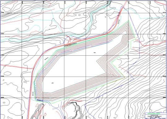 Konsekvensutredning for kommunedelplan Tromsdalen - Dagens situasjon/0-alternativet Revisjon: 1 For hovedbruddet så en for seg 4 etapper. Første etappe er uttak av halve bruddet til 186 moh.