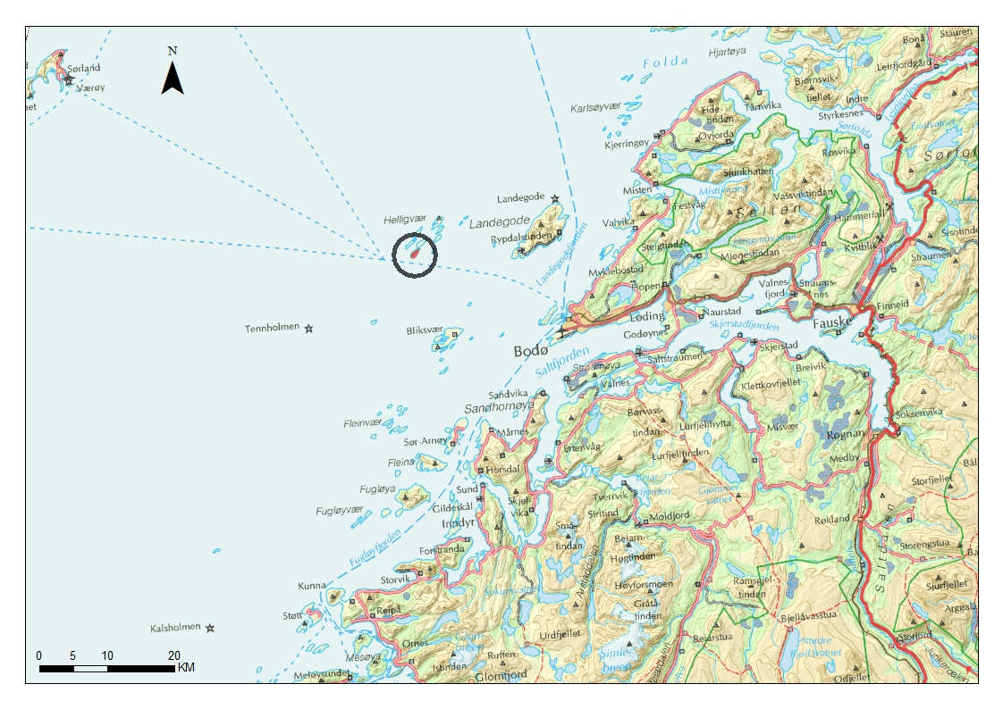 4 TILTAKSBESKRIVELSE 4.1 Lokalisering Helligvær vindkraftverk vil ligge i tilknytning til arkipelet Helligvær, i vestre delen av Bodø kommune. Lokaliteten ligger ca.