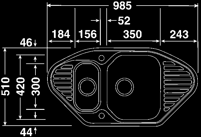 Kjøkkenvasker for nedfelling Art.nr. COP594.488.15GT 1,5 kum vask for nedfelling. 594 x 488 mm For 600 mm skapbredde. Ståltykkelse: 0,8 mm. Vendbar høyre/venstre.