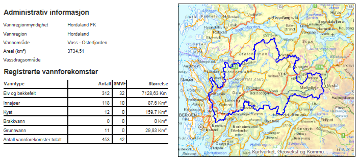 Kart 19 Nøkkelinformasjon Voss-Osterfjorden vassområde (www.vann-nett.no 02.10.15) Store vassdrag i vassområdet Vossovassdraget (Voss) Verna.