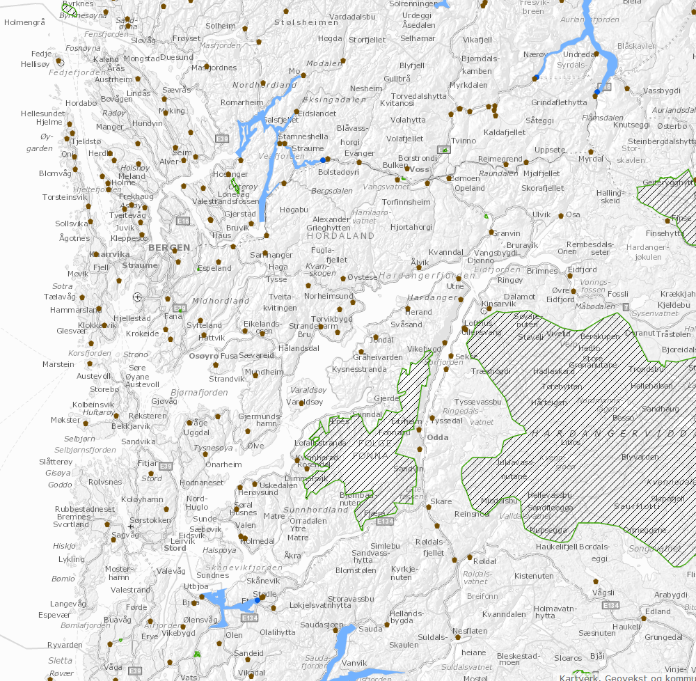 Kart 9 Oversikt over verna områder i vassregion Hordaland Drikkevatn Utløp av