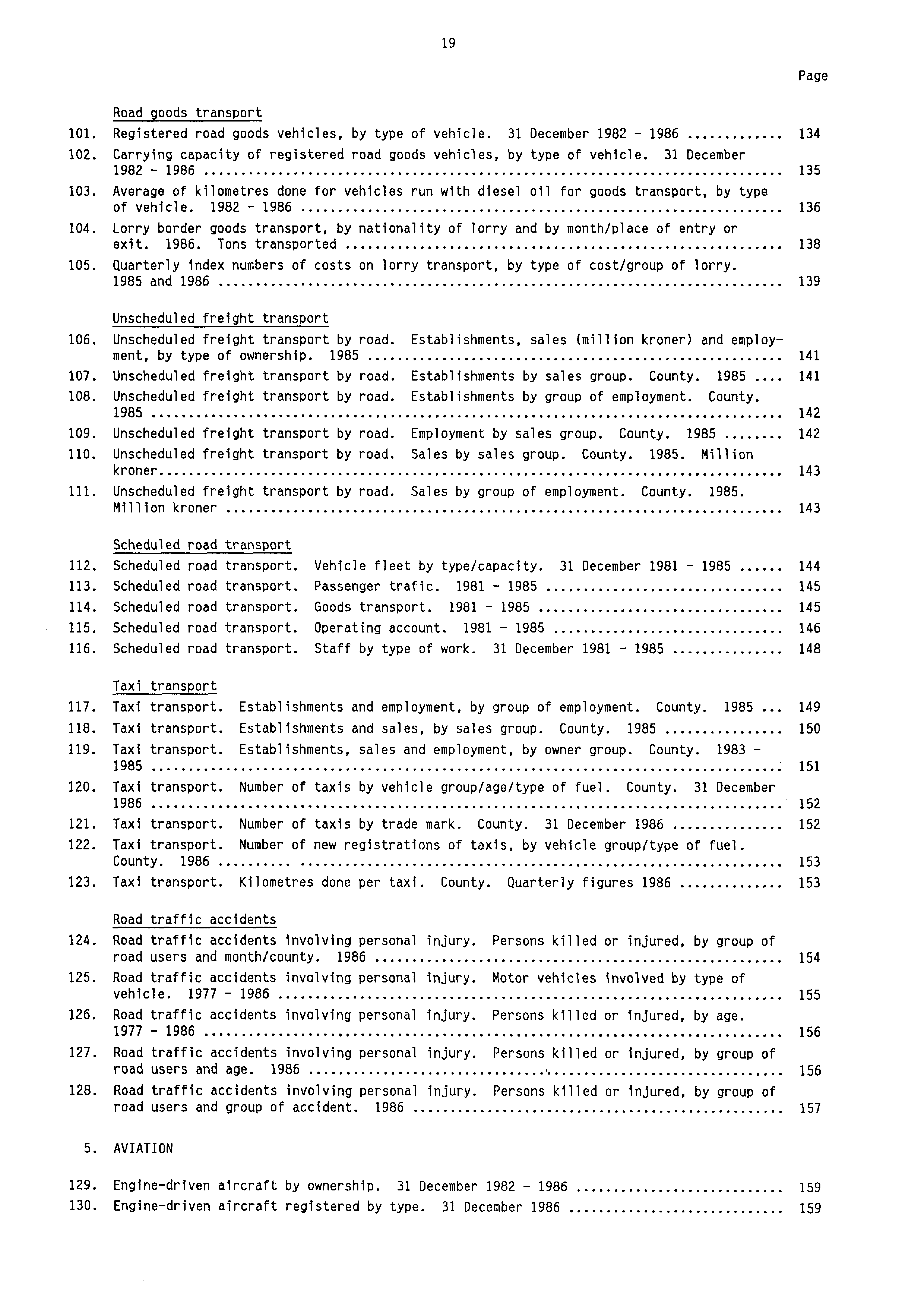 19 Page Road goods transport 101. Registered road goods vehicles, by type of vehicle. 31 December 1982-1986 134 102. Carrying capacity of registered road goods vehicles, by type of vehicle.